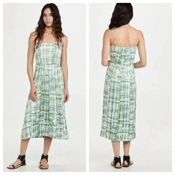 Vince Satin Ruched Pleated Slip Cami Dress Tie Dye size Large